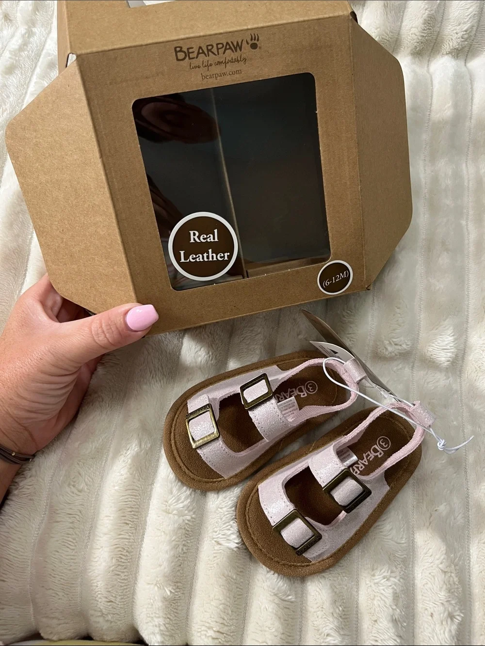BearPaw Kids Light Pink Glitter Double-Buckle Sandals Baby Size 3 (6-12 months)